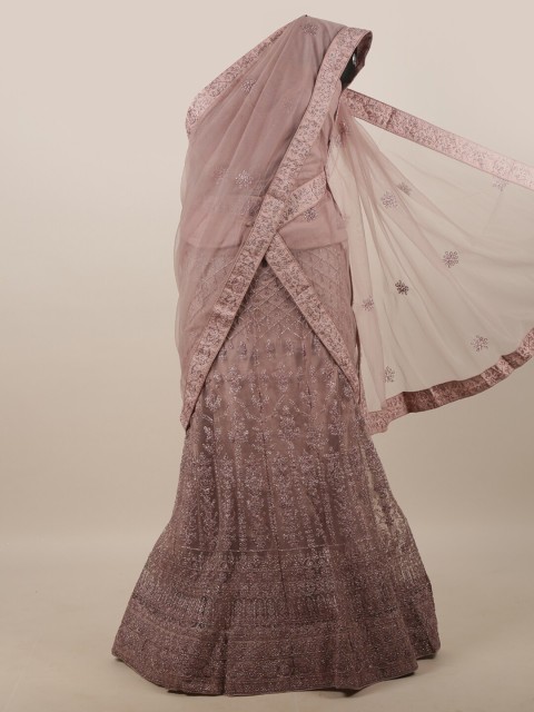 

Pothys Mauve & Gold-Toned Embroidered Unstitched Net Lehenga & Blouse With Dhavani