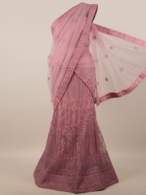 

Pothys Mauve & Gold-Toned Embellished Unstitched Lehenga & Blouse With Dupatta
