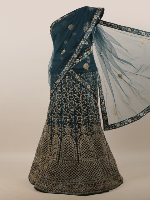 

Pothys Blue & Gold-Toned Embellished Unstitched Lehenga & Blouse With Dupatta