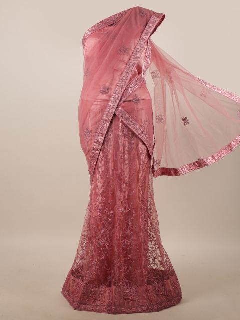 

Pothys Women Pink Embroidered Unstitched Lehenga Choli With Dupatta