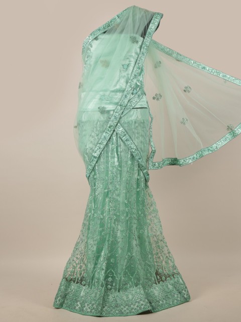

Pothys Woman Green Embellished Unstitched Lehenga & Blouse With Dupatta