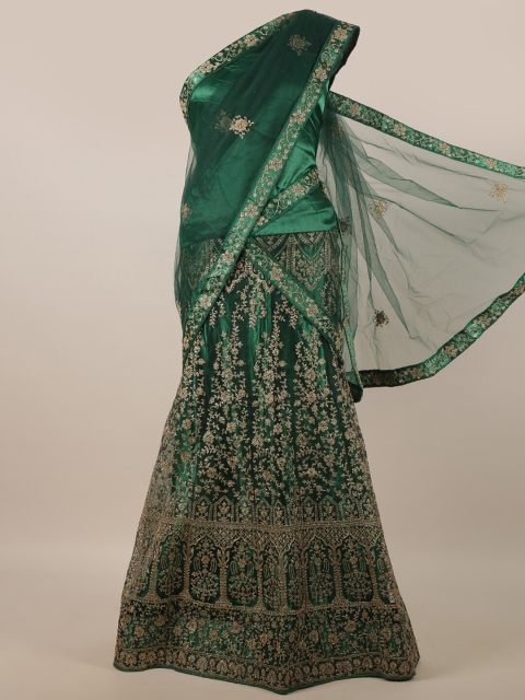 

Pothys Green & Gold-Toned Embroidered Unstitched Lehenga & Blouse With Dupatta