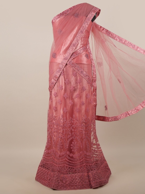 

Pothys Pink Embellished Unstitched Lehenga & Blouse With Dupatta