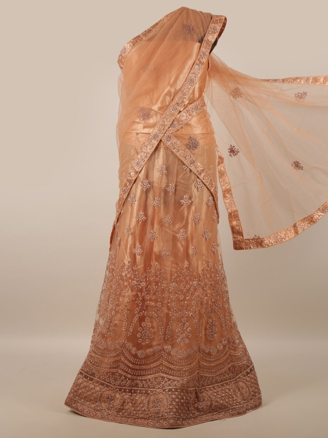 

Pothys Peach-Coloured & Rose Gold Embroidered Unstitched Lehenga & Blouse With Dupatta