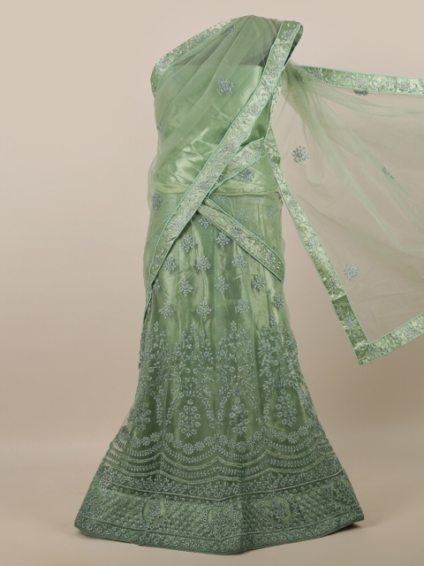 

Pothys Women Green & Silver Embroidered Unstitched Lehenga Choli With Dupatta