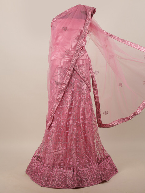 

Pothys Pink Embellished Unstitched Lehenga & Blouse With Dupatta
