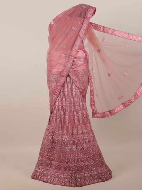 

Pothys Pink & Silver Embroidered Zardozi Unstitched Lehenga & Blouse With Dupatta