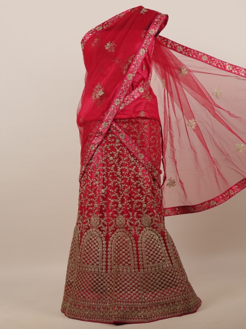 

Pothys Pink & Gold-Toned Embellished Unstitched Lehenga & Blouse With Dupatta