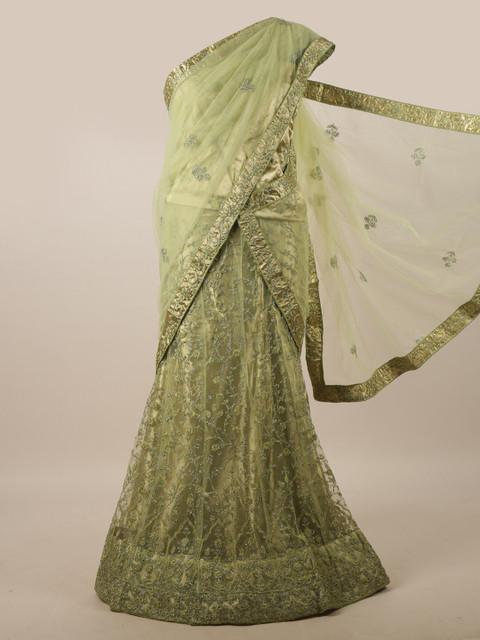 

Pothys Green Embellished Unstitched Lehenga & Blouse With Dupatta