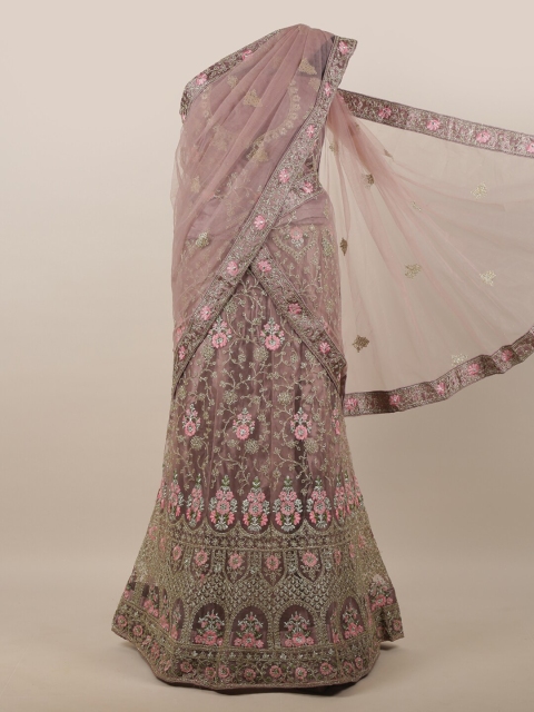 

Pothys Purple Embroidered Thread Work Unstitched Lehenga & Blouse With Dupatta