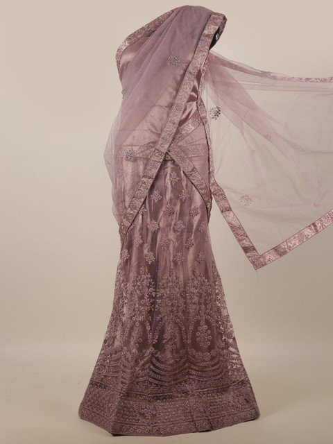 

Pothys Woman Purple Embellished Unstitched Lehenga & Blouse With Dupatta