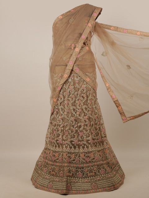 

Pothys Brown Embellished Beads and Stones Unstitched Lehenga & Blouse With Dupatta