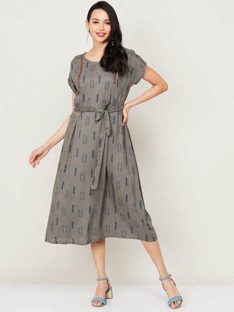 

Melange by Lifestyle Grey & Blue Geometric A-Line Dress