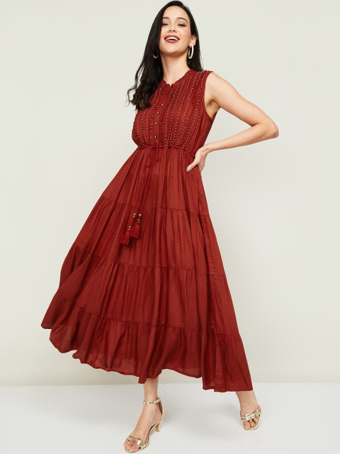 

Melange by Lifestyle Rust Embellished Tiered A-Line Dress