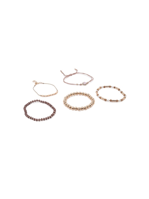 

Lilly & sparkle Women Set Of 5 Gold-Plated & White Elasticated Bracelet