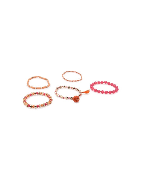 

Lilly & sparkle Women Set Of 5 Gold-Toned & Pink Gold-Plated Elasticated Bracelet