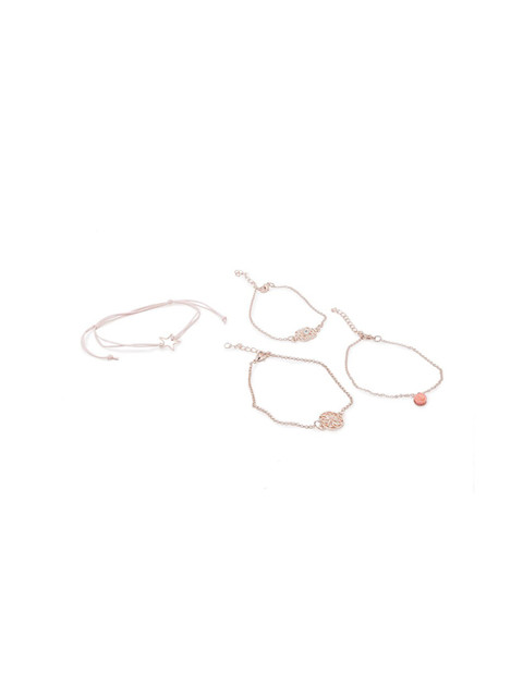 

Lilly & sparkle Set Of 5 Gold-Toned & Peach-Coloured Gold-Plated Multistrand Bracelet