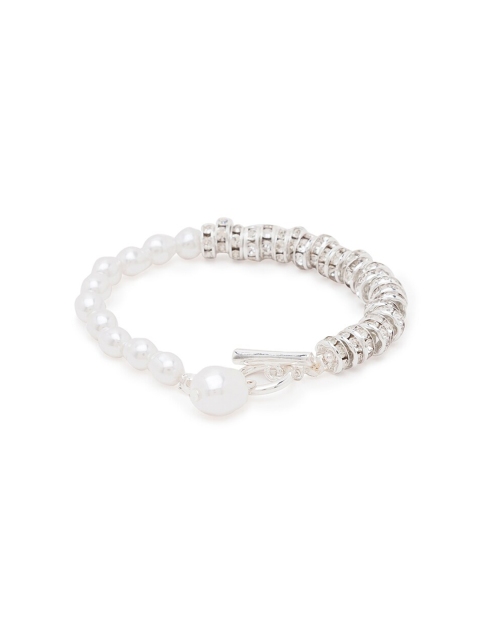 

Lilly & sparkle Women Silver-Plated & White Pearls Studded Elasticated Bracelet