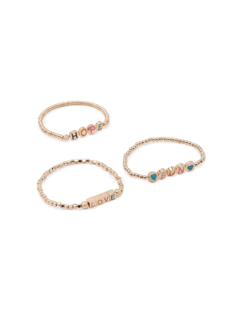 

Lilly & sparkle Wome Set Of 3 Gold-Toned & Fuchsia Gold-Plated Elasticated Bracelet