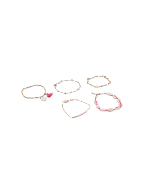 

Lilly & sparkle Women 5 Gold-Plated Layered Shell & Pearl Charm Elasticated Bracelets