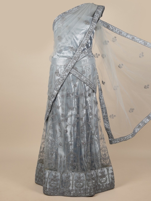 

Pothys Grey Embroidered Unstitched Lehenga & Blouse With Dupatta