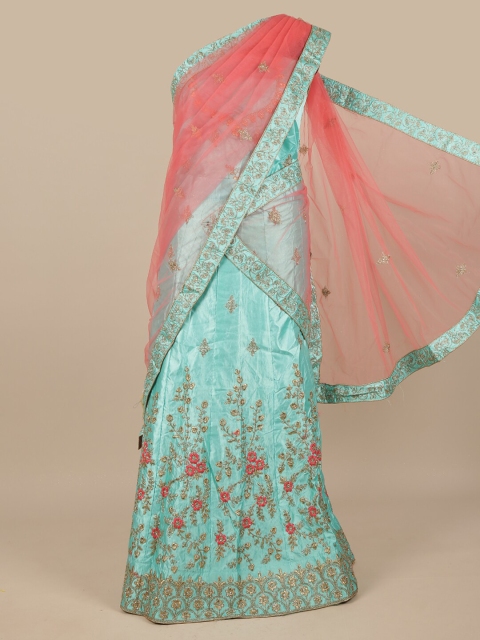 

Pothys Women Pink & Blue Embroidered Unstitched Lehenga Choli With Dupatta
