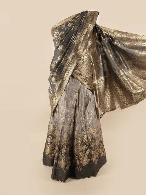 

Pothys Grey & Gold-Toned Unstitched Lehenga & Blouse With Dupatta