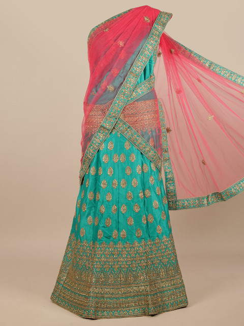 

Pothys Women Pink & Green Embellished Lehenga Half Saree