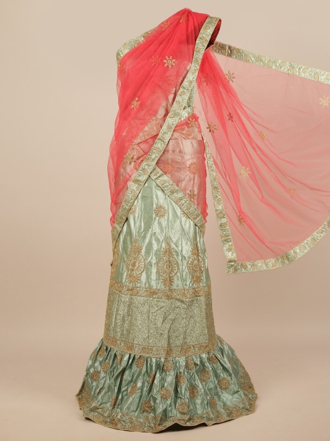 

Pothys Red & Green Embroidered Zardozi Unstitched Lehenga & Blouse With Dupatta