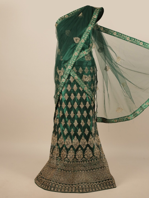 

Pothys Green & Gold-Toned Embroidered Unstitched Lehenga & Blouse With Dupatta