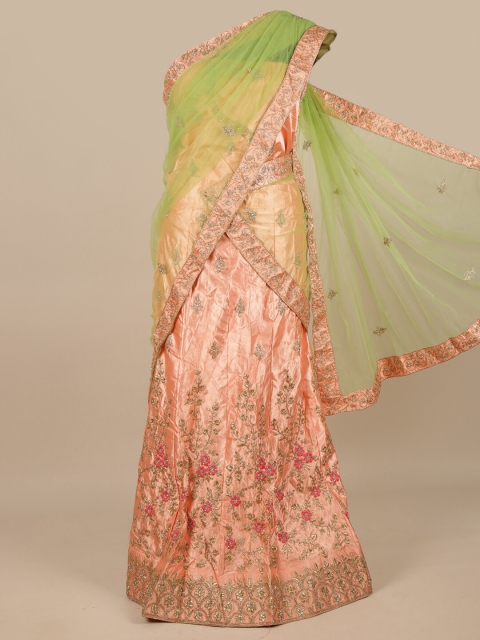 

Pothys Green & Gold-Toned Embellished Unstitched Lehenga & Blouse With Dupatta