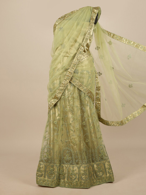 

Pothys Green Embroidered Beads and Stones Unstitched Lehenga & Blouse With Dupatta