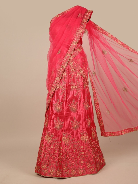 

Pothys Pink Embroidered Unstitched Lehenga & Blouse With Dupatta