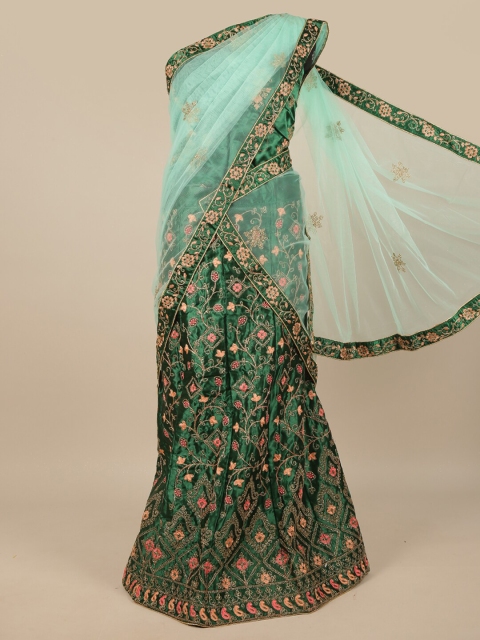 

Pothys Green & Gold-Toned Embroidered Unstitched Lehenga & Blouse With Dupatta