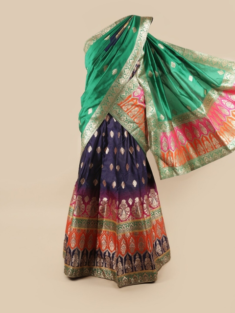 

Pothys Green & Gold-Toned Unstitched Lehenga & Blouse With Dupatta