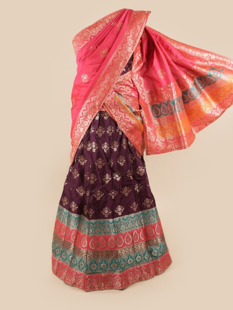 

Pothys Pink & Purple Unstitched Lehenga & Blouse With Dupatta