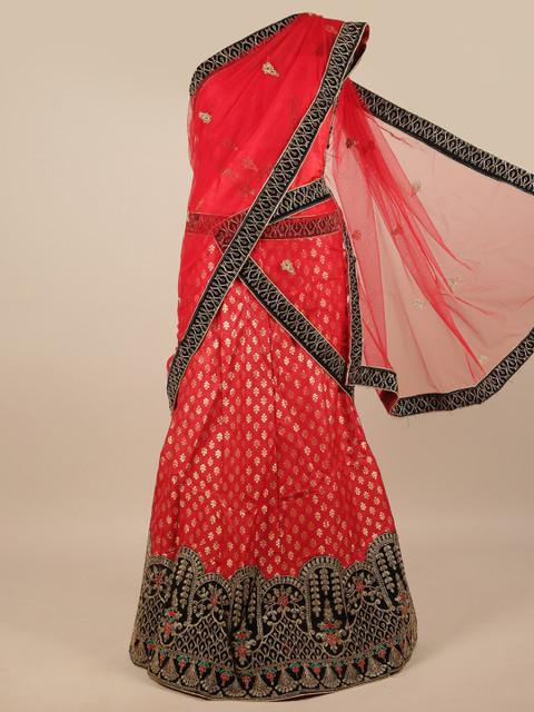 

Pothys Women Red & Black Embroidered Unstitched Lehenga Choli With Dupatta