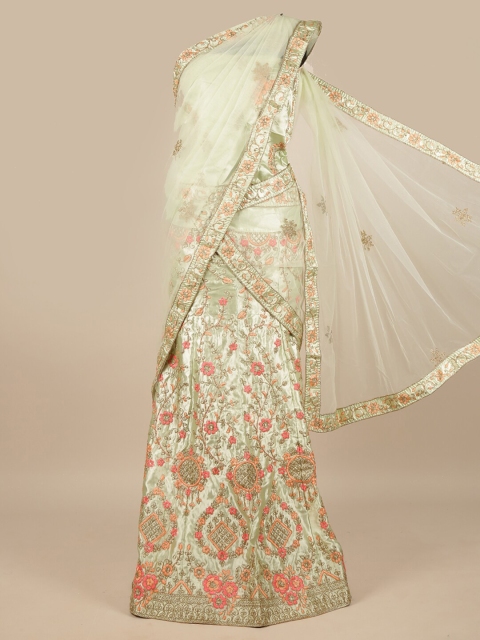 

Pothys Green Embroidered Beads and Stones Unstitched Lehenga & Blouse With Dupatta