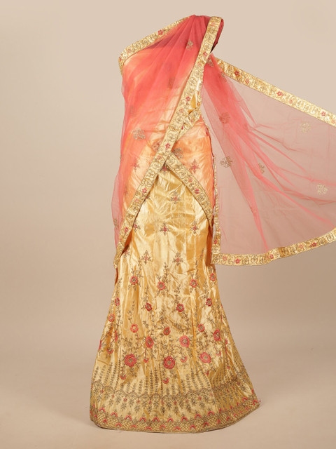 

Pothys Women Pink & Gold-toned Embroidered Lehenga Half Saree