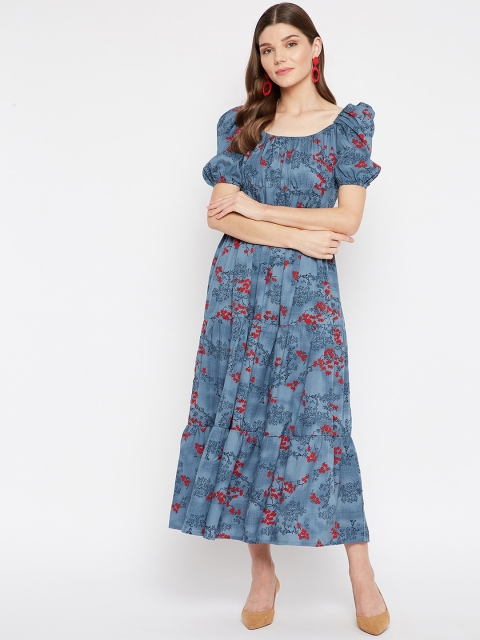 

U&F Blue Floral Crepe Maxi Midi Dress