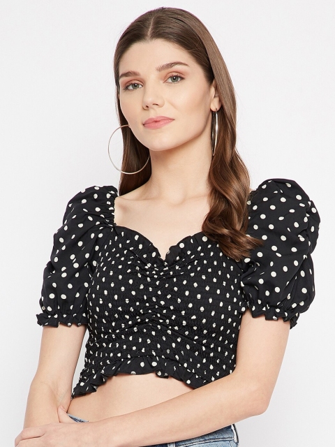 

U&F Black & White Sweetheart Neck Puffed Sleeves Crop Top