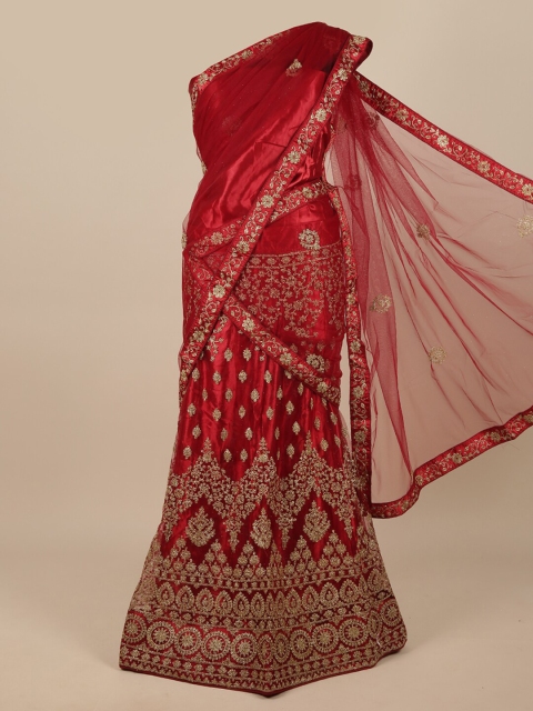 

Pothys Women Maroon & Gold Embroidered Unstitched Lehenga Choli With Dupatta