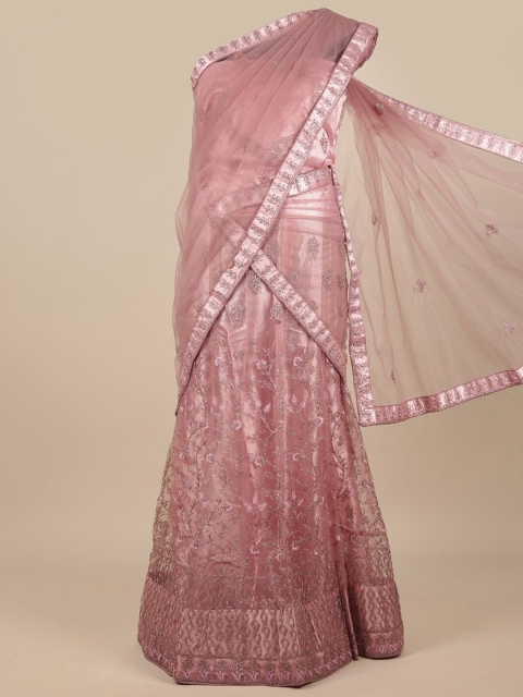 

Pothys Lavender & Silver-Toned Embroidered Unstitched Lehenga & Blouse With Dupatta