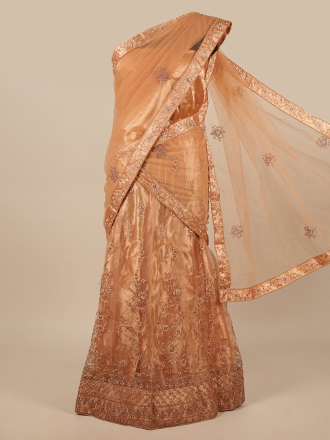 

Pothys Women Peach-Coloured Embroidered Lehenga Half Saree