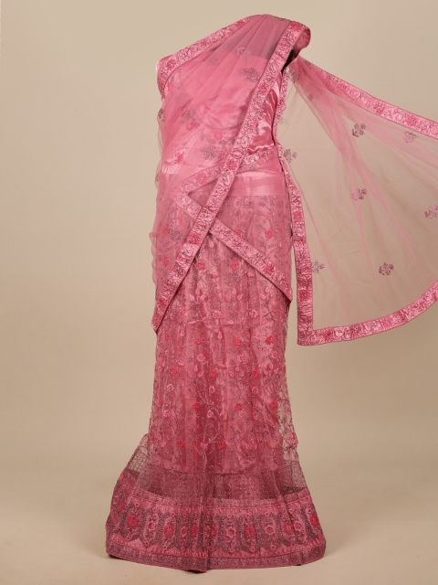 

Pothys Pink Embroidered Unstitched Lehenga & Blouse With Dupatta