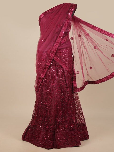 

Pothys Purple Embroidered Sequinned Unstitched Lehenga & Blouse With Dupatta