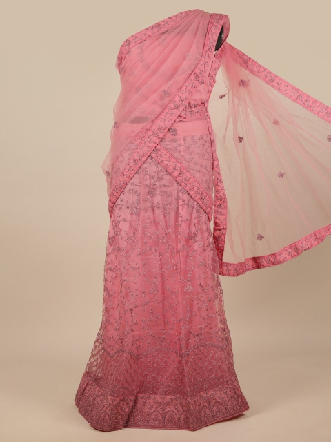 

Pothys Pink Embroidered Unstitched Lehenga & Blouse With Dupatta