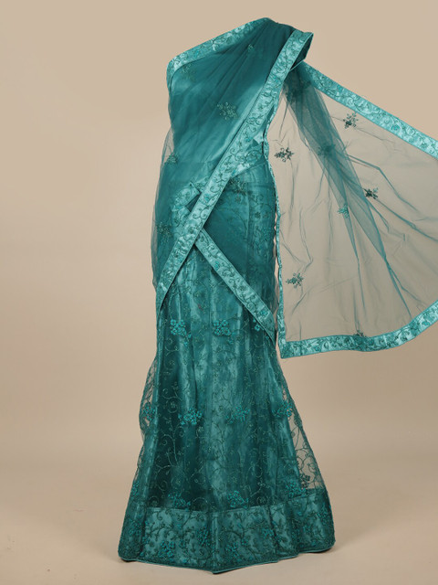 

Pothys Blue Embroidered Unstitched Lehenga & Blouse With Dupatta