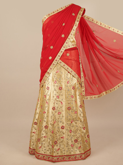 

Pothys Women Red & Beige Embroidered Lehenga Half Saree