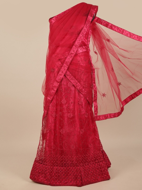 

Pothys Pink Embroidered Thread Work Unstitched Lehenga & Blouse With Dupatta